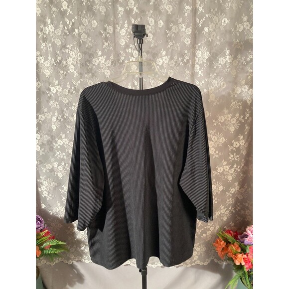 Lane Bryant Pinstripe Blouse Black & Blue Corpcore Business Casual Size 26/28 - Picture 2 of 5